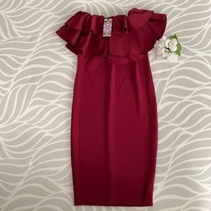 Maternity Ruffle Off The Shoulder Midi Dress